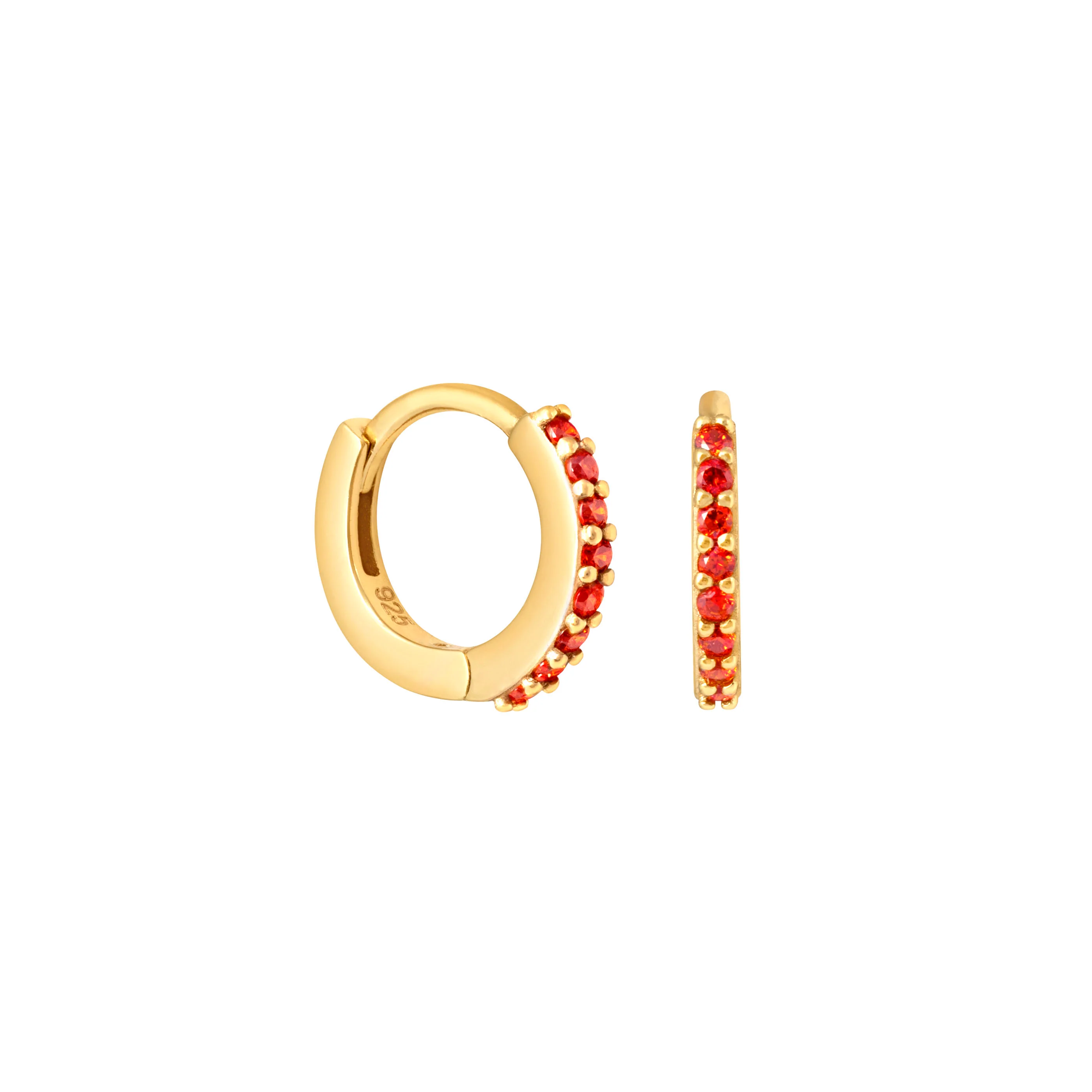 January Birthstone Huggies in Gold with Garnet CZ - Image 5