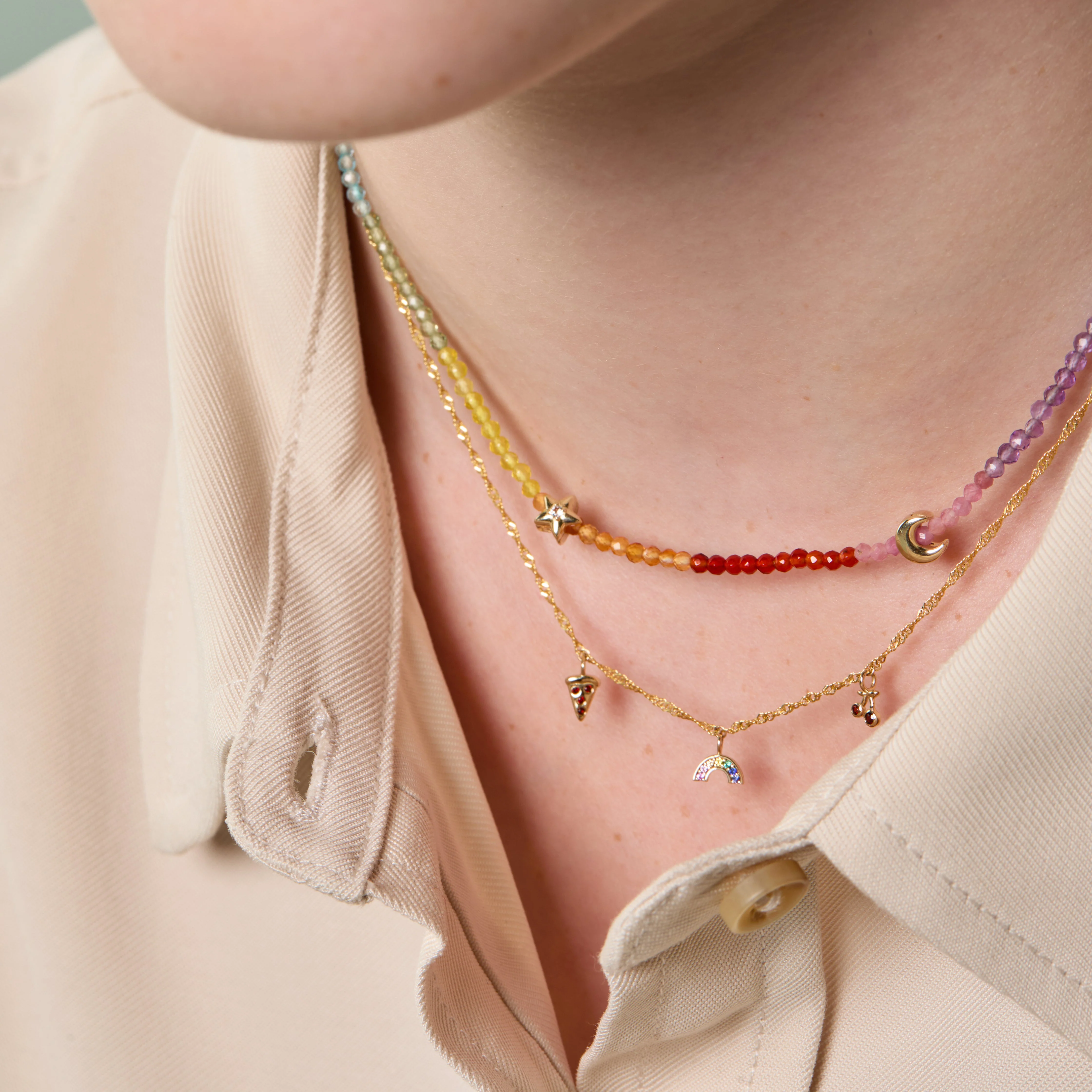 Junior Rainbow Gemstone Necklace in 9k Gold - Image 6