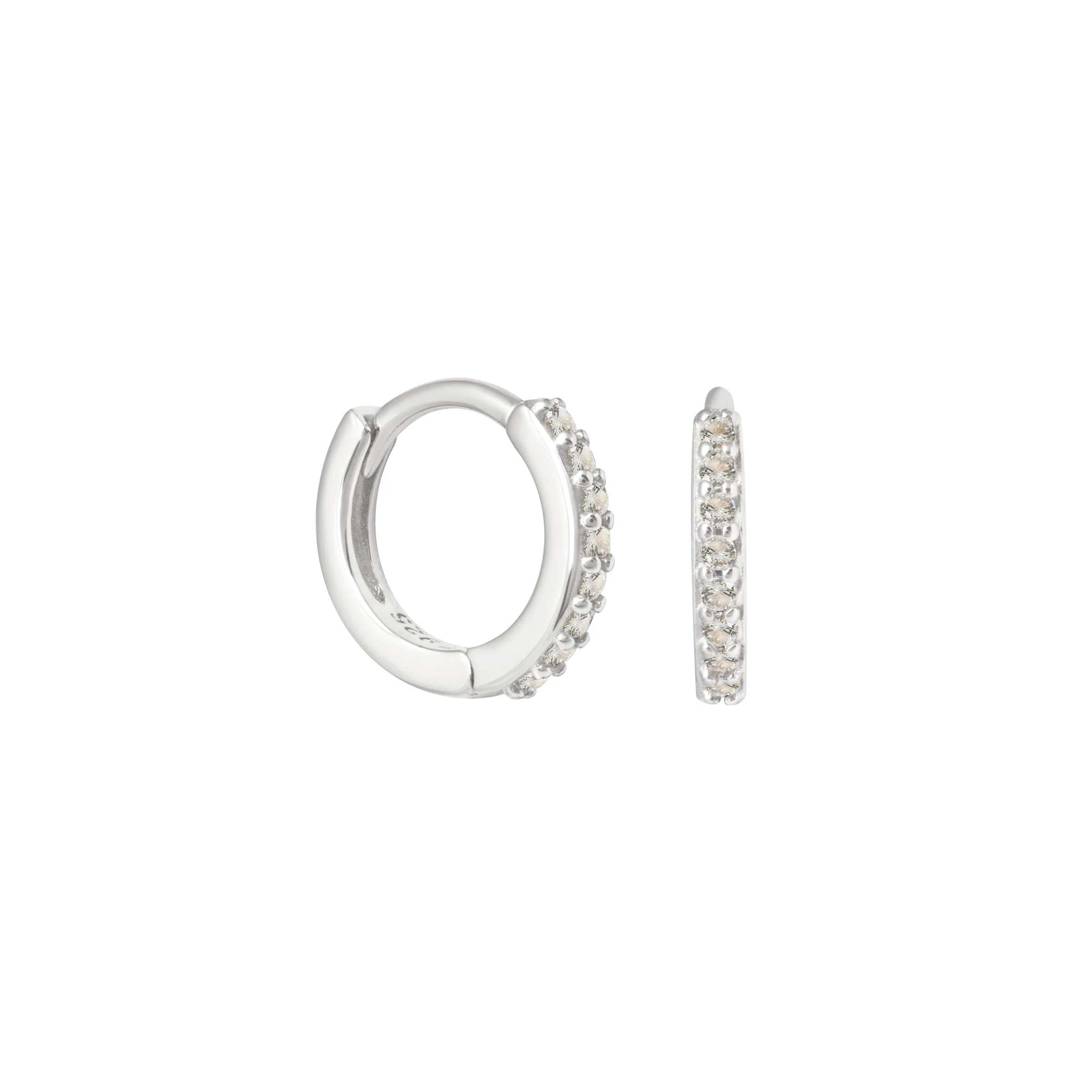 March Birthstone Huggies in Silver with Aquamarine CZ - Image 3