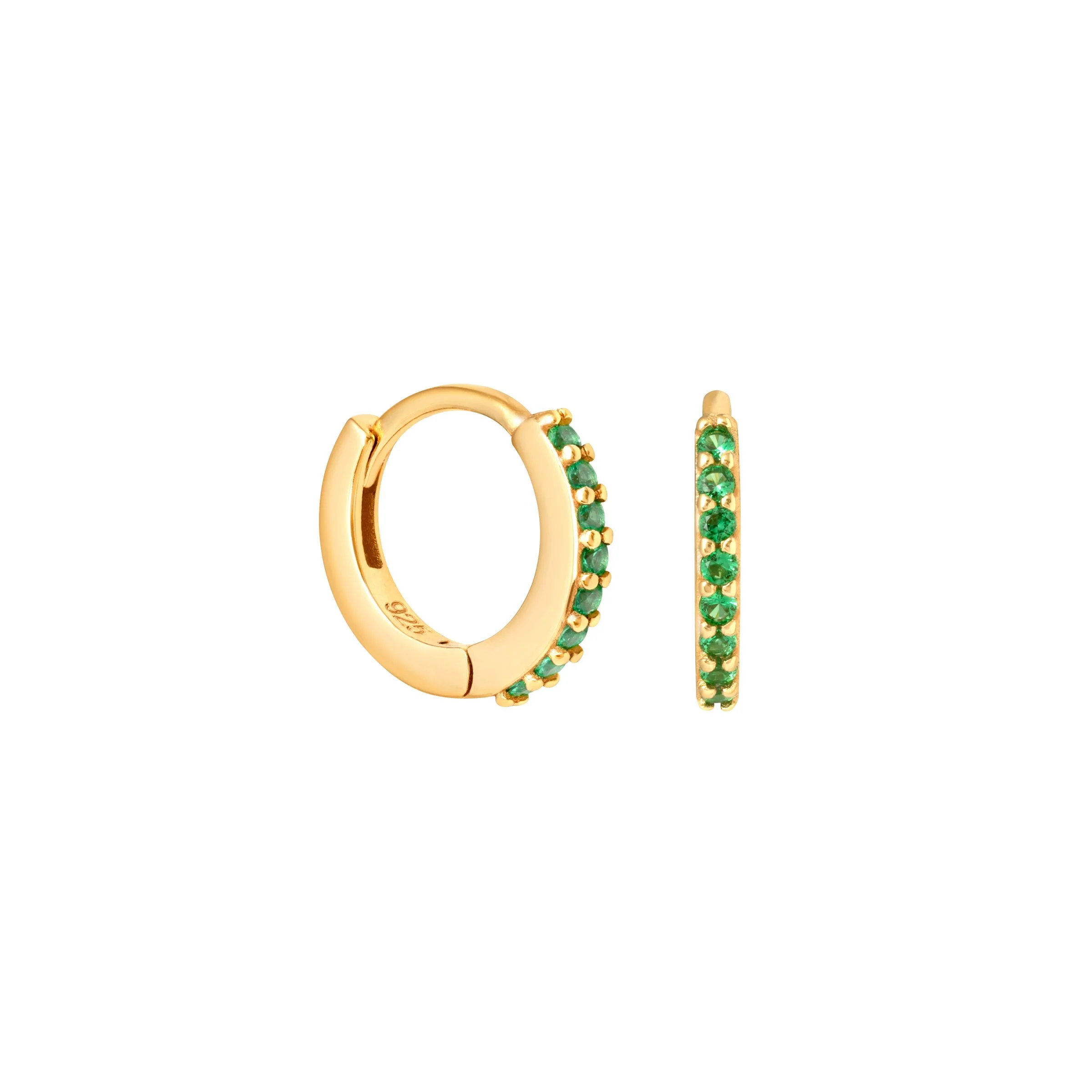 May Birthstone Huggies in Gold with Emerald CZ - Image 5