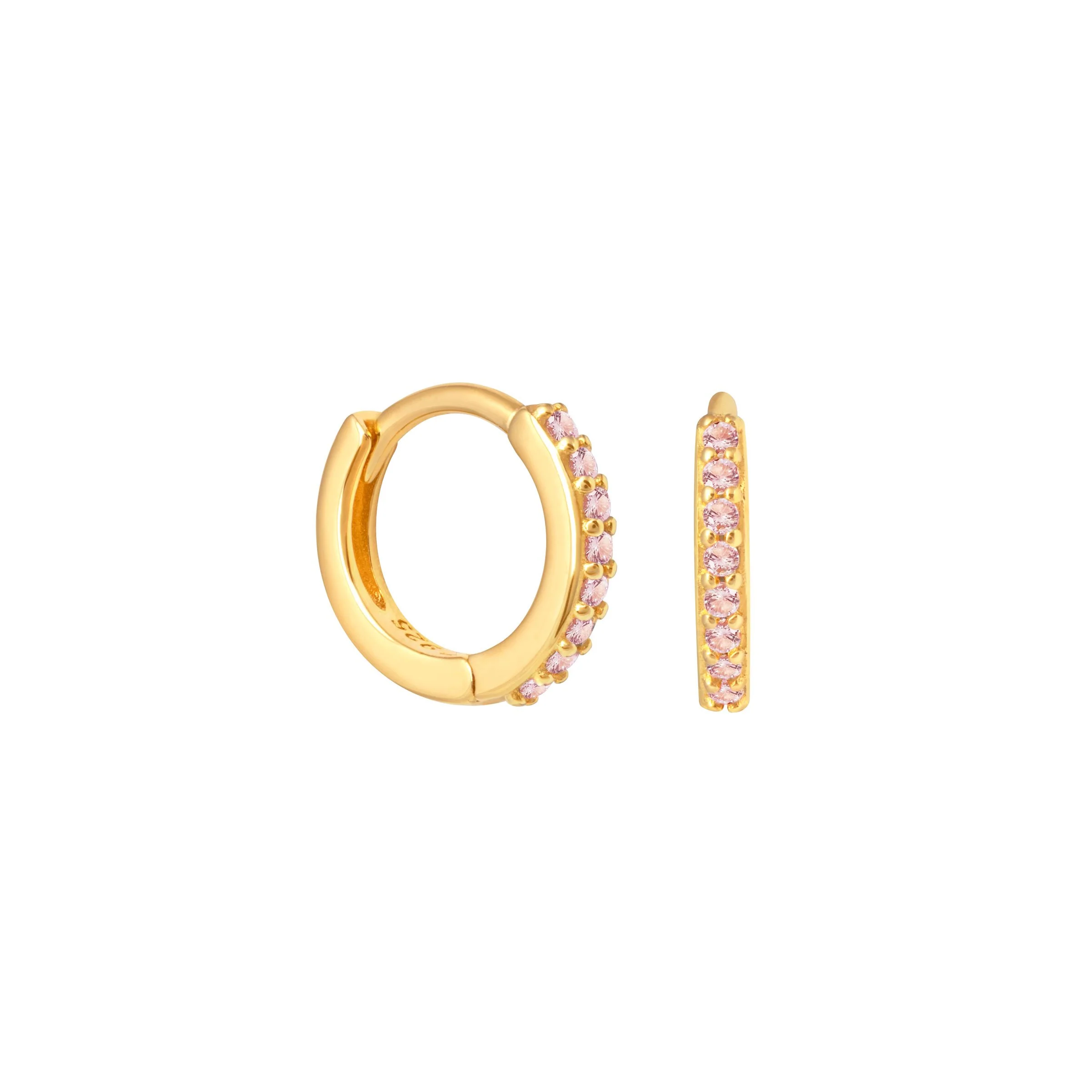October Birthstone Huggies in Gold with Pink Tourmaline CZ - Image 3