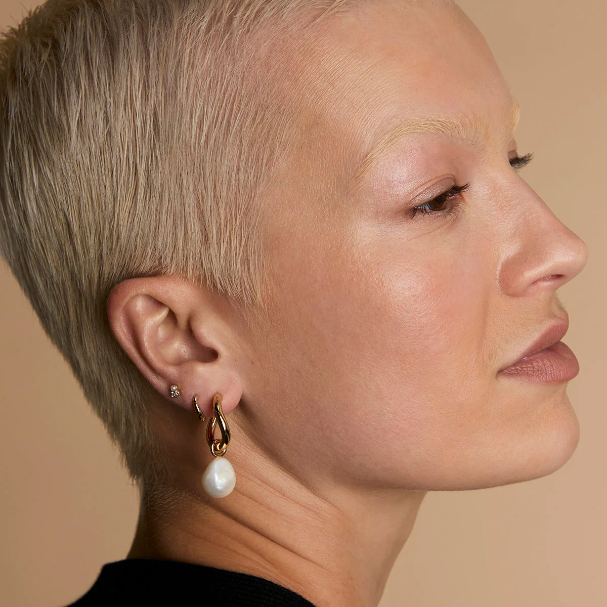 Serenity Pearl Hoops Stacking Set in Gold - Image 4