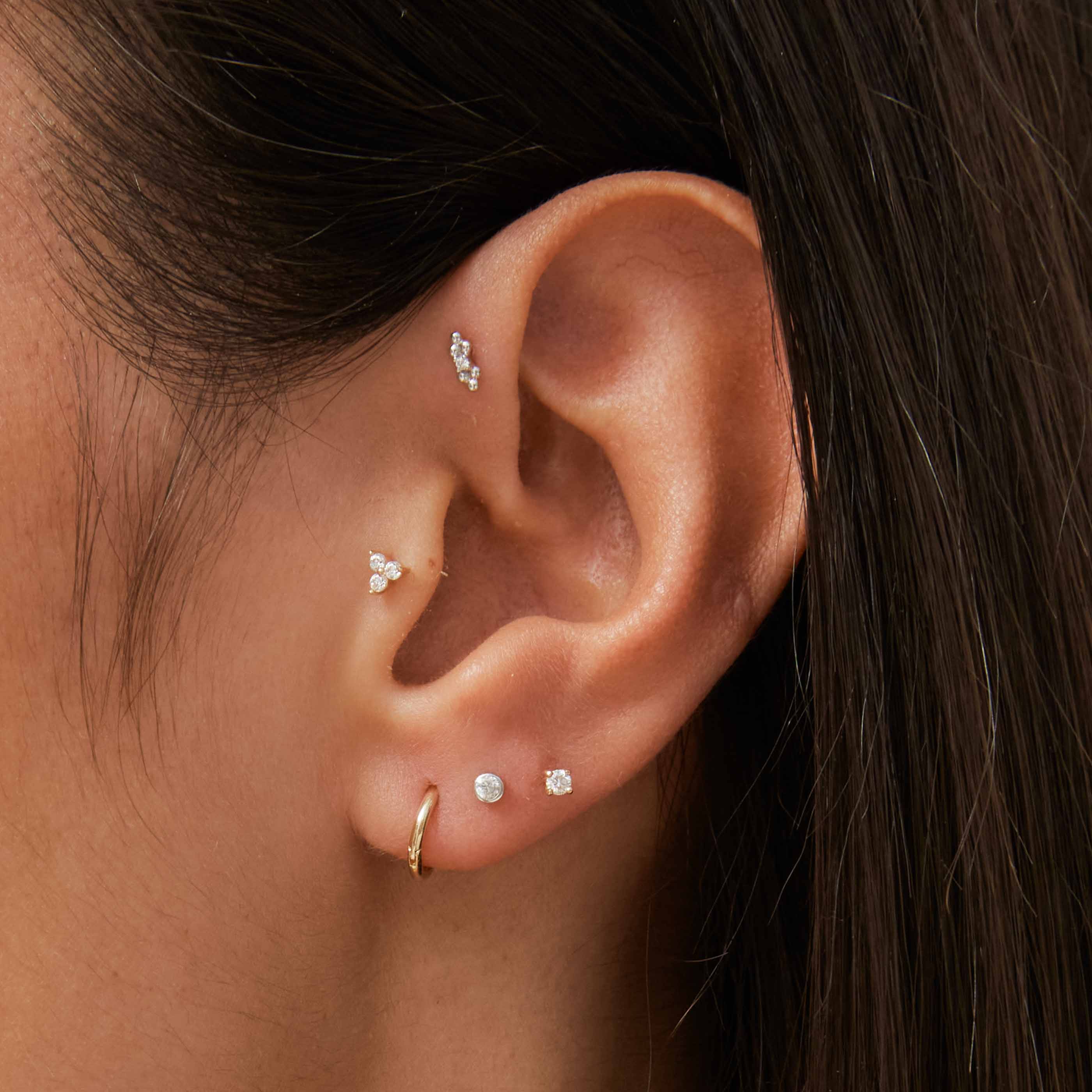 Solid White Gold Crystal Beaded Piercing Stud - Image 5