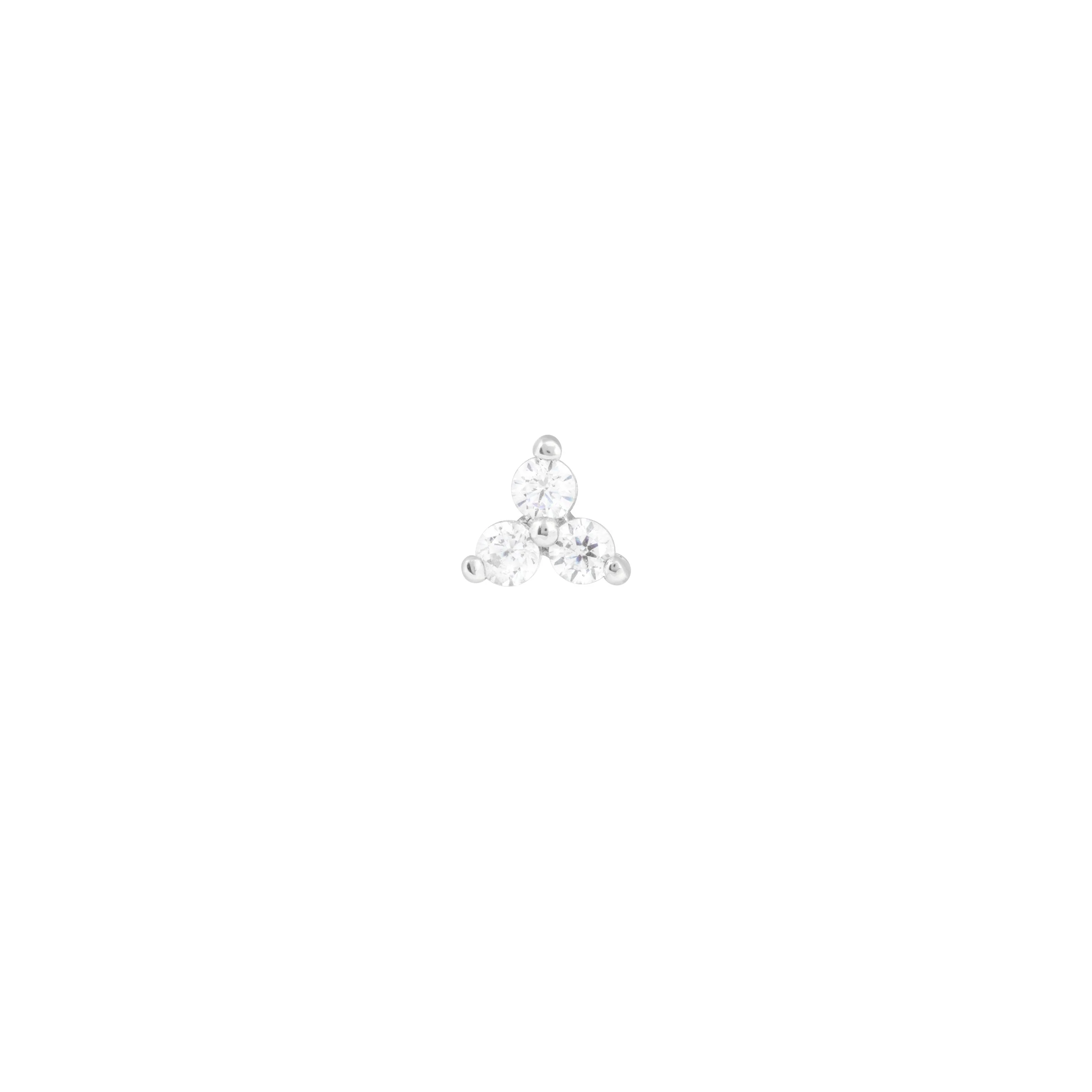Solid White Gold Triple Crystal Piercing Stud - Image 3