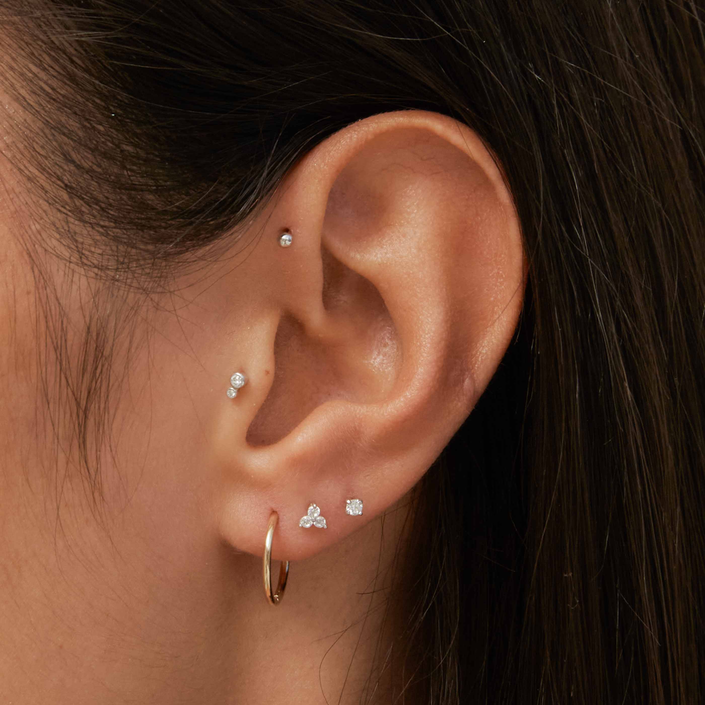 Solid White Gold Triple Crystal Piercing Stud - Image 5